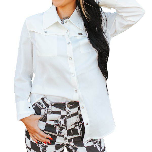 Women's White Retro 90s Button Up Shirt